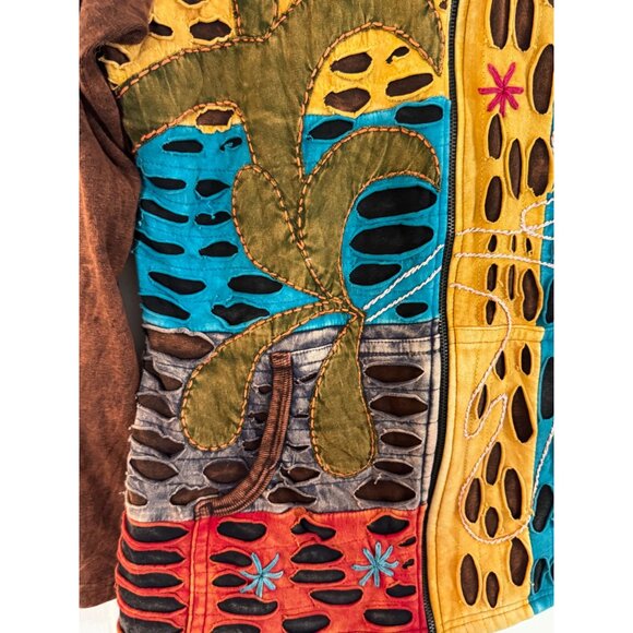 Rising International Womens Multicolor Embroidered Zip-Up Hoodie Size L Cotton N - Picture 3 of 5